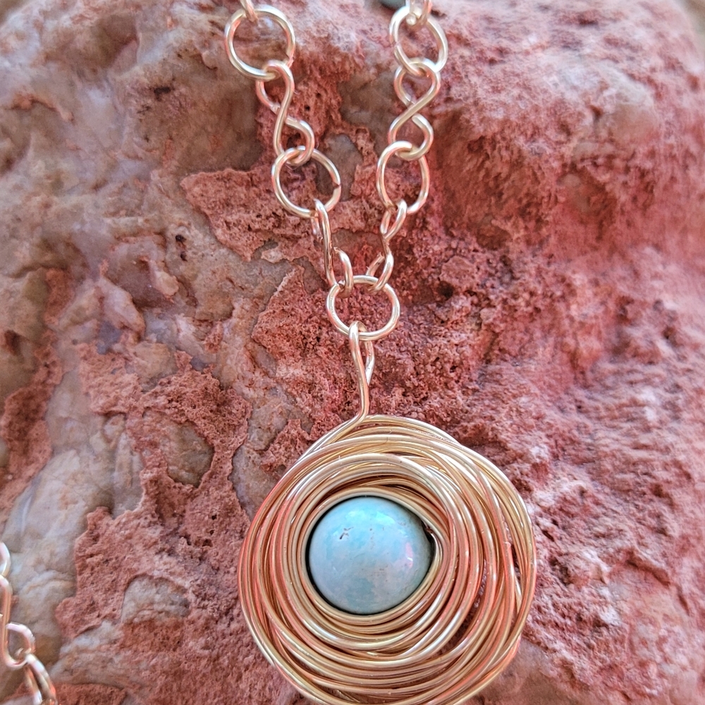 Handcrafted Swirl Wire Necklace with Turquoise